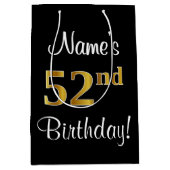 Sac Cadeau Moyen Elégant, Luxueux, Faux Gold Look 52e anniversaire (Devant)