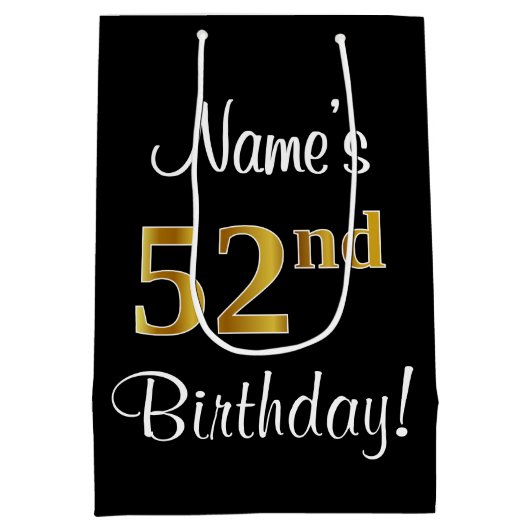 Sac Cadeau Moyen Elégant, Luxueux, Faux Gold Look 52e anniversaire (Dos)