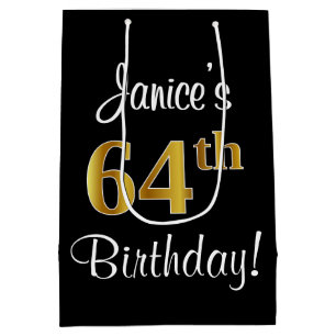 Sac Cadeau Moyen Elégant, Luxueux, Faux Gold Look 64e anniversaire