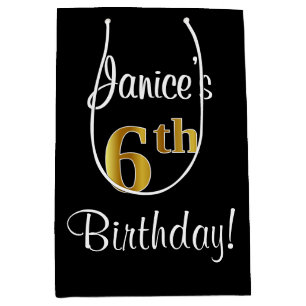 Sac Cadeau Moyen Elégant, Luxueux, Faux Gold Look 6e anniversaire
