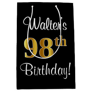 Sac Cadeau Moyen Elégant, Luxueux, Faux Gold Look 98e anniversaire