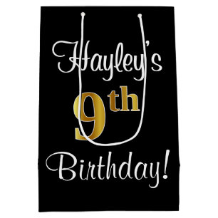 Sac Cadeau Moyen Elégant, Luxueux, Faux Gold Look 9e anniversaire