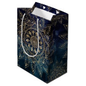 Sac Cadeau Moyen Elégant Mandala Gold Blue Galaxy (Dos Angle)
