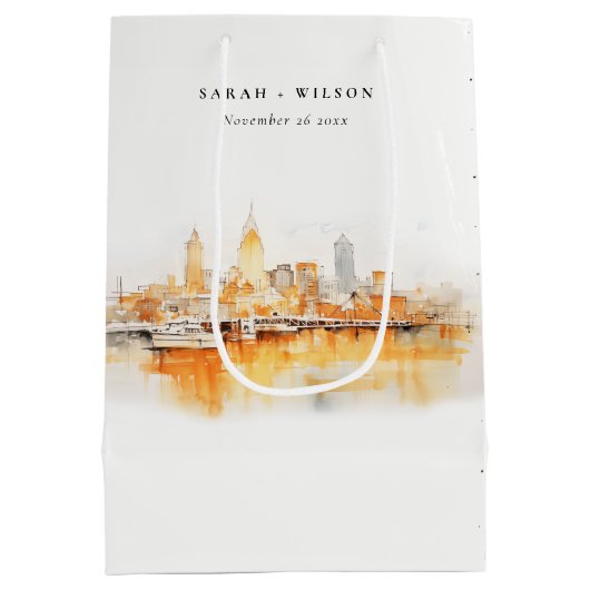 Sac Cadeau Moyen Élégant Mariage d'aquarelle Skyline de Nashville C (Dos)