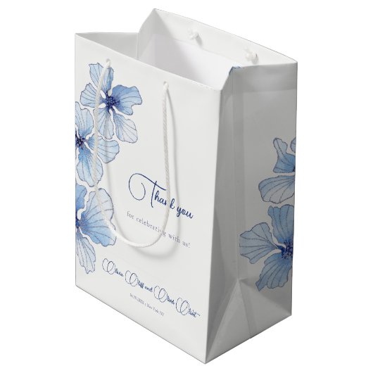 Sac Cadeau Moyen Élégant Mariage de fleurs bleues (Dos Angle)