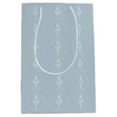 Sac Cadeau Moyen Élégant Mariage de Monogramme gris blanc moderne (Devant)