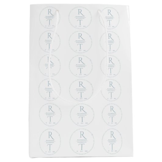 Sac Cadeau Moyen Élégant Mariage de Monogramme gris blanc moderne (Devant)