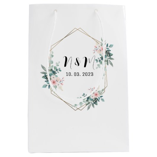 Sac Cadeau Moyen Élégant Mariage de Monogramme Vert Eucalyptus (Devant)