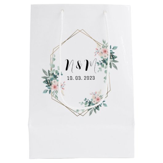 Sac Cadeau Moyen Élégant Mariage de Monogramme Vert Eucalyptus (Dos)