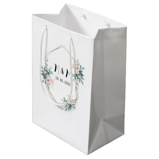 Sac Cadeau Moyen Élégant Mariage de Monogramme Vert Eucalyptus (Dos Angle)