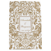 Sac Cadeau Moyen Élégant Mariage de Parties scintillant White and G (Devant)