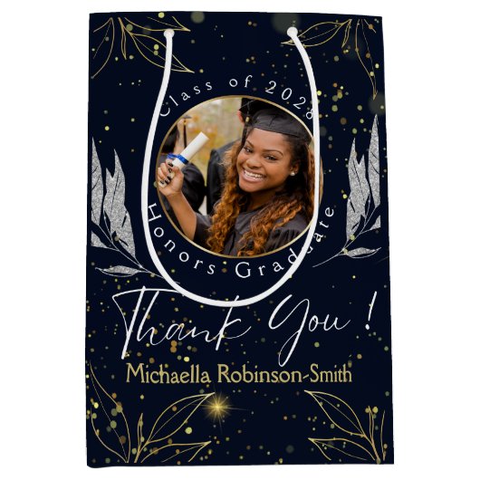 Sac Cadeau Moyen Élégant Merci d'or de la Marine (Devant)