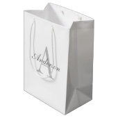Sac Cadeau Moyen Élégant Monogramme blanc et gris (Dos Angle)