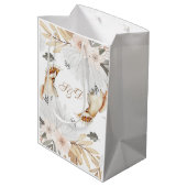 Sac Cadeau Moyen Élégant Monogramme Boho Aquarelle fleurs & oiseaux (Dos Angle)
