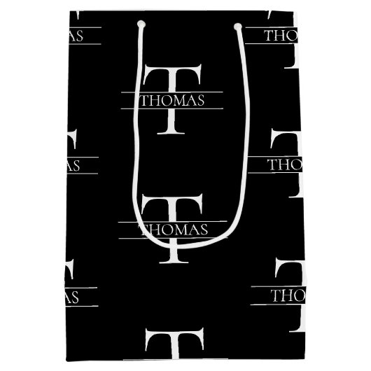 Sac Cadeau Moyen Élégant Monogramme noir Nom personnalisé Motif (Dos)