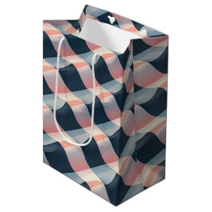 Sac Cadeau Moyen Élégant Motif 3D Wave en Turquoise, Rose et crème