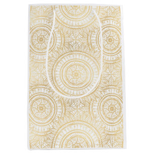 Sac Cadeau Moyen Élégant Motif blanc de tournesol Mandala Gold
