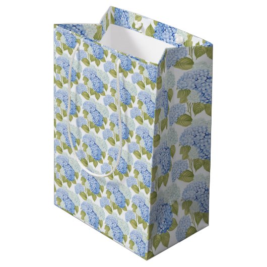 Sac Cadeau Moyen Elégant Motif de fleurs d'hydragea bleu (Dos Angle)