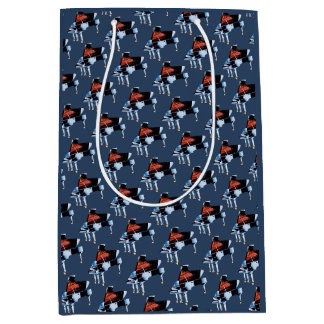 Sac Cadeau Moyen Élégant motif gris bleu piano aquarelle personnali