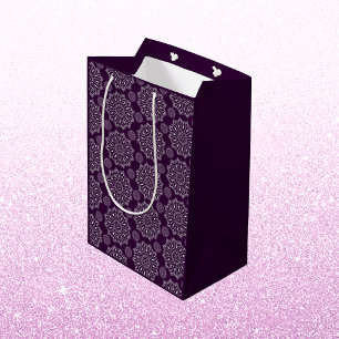 Sac Cadeau Moyen Élégant motif mandala violet diwali argent