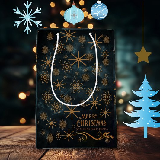 Sac Cadeau Moyen Élégant Motif TURQUOISE BLUE Joyeux Noël