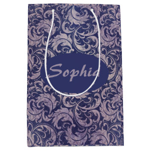 Sac Cadeau Moyen Élégant motif Vintage pourpre damassé