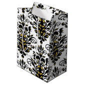 Sac Cadeau Moyen Elégant noir et blanc avec touche or damassé (Dos Angle)