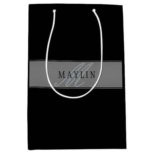 Sac Cadeau Moyen Élégant nom d'entreprise/autre texte script éditab (Devant)