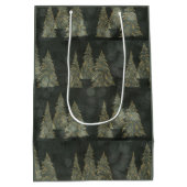 Sac Cadeau Moyen Élégant or Fairylight Pine Trees Noël (Dos)