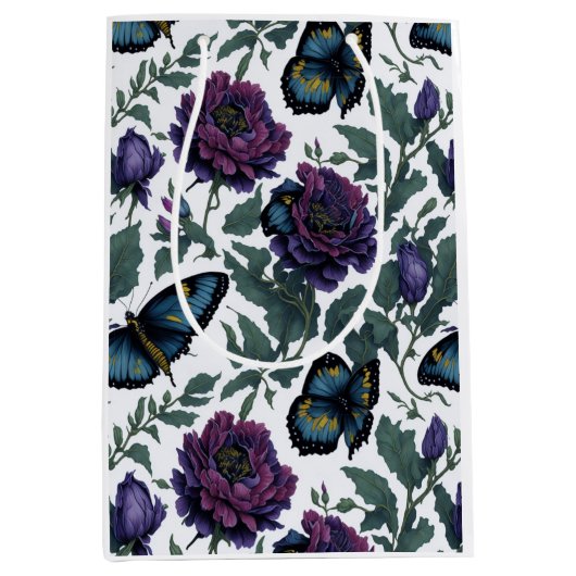 Sac Cadeau Moyen Élégant papillon floral prune violette magenta (Devant)