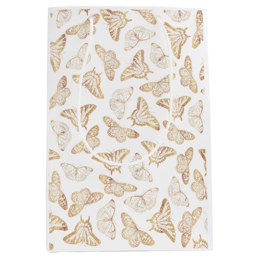 Sac Cadeau Moyen Élégant papillon Parties scintillant or (Devant)
