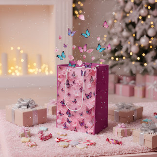 Sac Cadeau Moyen Elegant Pink Butterfly Floral Gift Bag