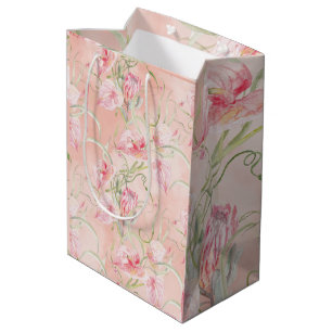 Sac Cadeau Moyen Élégant Pink De Paix Moderne Lys Sur Soie Peach