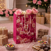 Sac Cadeau Moyen Elegant Pink Roses Gift Bag