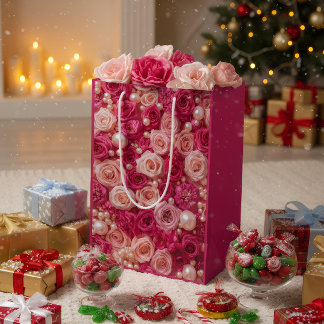 Sac Cadeau Moyen Elegant Pink Roses Gift Bag