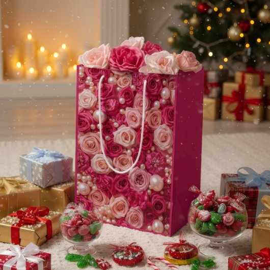 Sac Cadeau Moyen Elegant Pink Roses Gift Bag