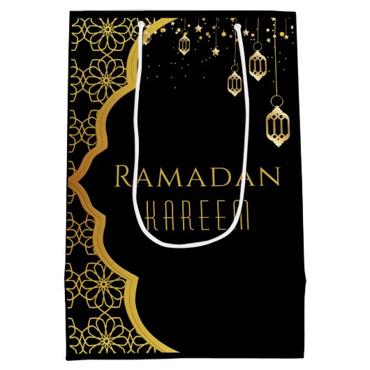 Sac Cadeau Moyen Elégant Ramadan Kareem Black Gold Medium Cadeau (Dos)