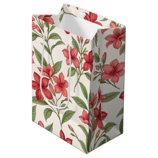 Sac Cadeau Moyen Elegant Red Floral Botanical Blooms