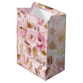 Sac Cadeau Moyen élégant rose cousu motif avec fleurs rose a