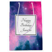 Sac Cadeau Moyen Élégant rose et bleu Galaxy étoiles Anniversaire A (Devant)