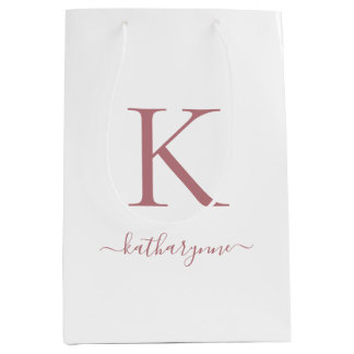 Sac Cadeau Moyen Élégant Rose Rose Rose Rose Or Monogramme Nom