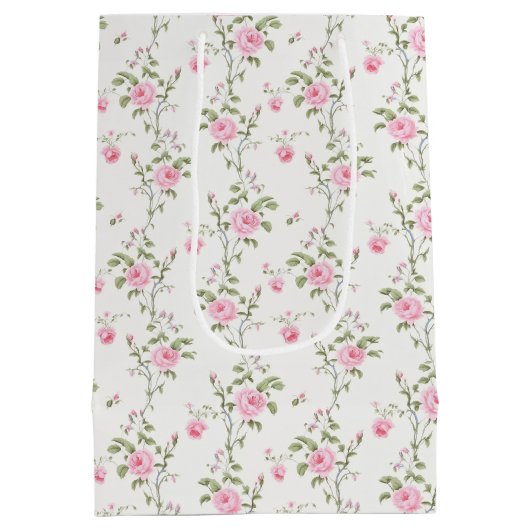 Sac Cadeau Moyen Élégant rose Roses Fleurs Motif (Dos)