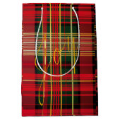 Sac Cadeau Moyen Élégant Rouge et Vert Plaid 'Joy' Script Holiday (Devant)
