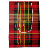 Sac Cadeau Moyen Élégant Rouge et Vert Plaid 'Joy' Script Holiday (Dos)
