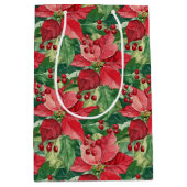 Sac Cadeau Moyen Élégant Rouge Poinsettias Noël (Devant)