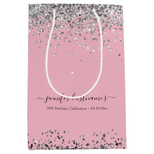 Sac Cadeau Moyen Élégant Script 50e fête d'anniversaire (Devant)