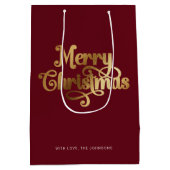Sac Cadeau Moyen Élégant Script Chic Rouge Or Joyeux Noël (Dos)