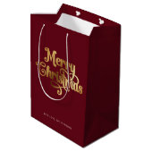 Sac Cadeau Moyen Élégant Script Chic Rouge Or Joyeux Noël (Dos Angle)