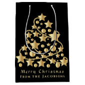 Sac Cadeau Moyen Élégant Script Joyeux Noël Gold Star Black (Devant)