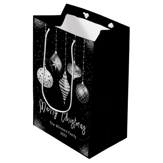 Sac Cadeau Moyen Elegant Silver and Black Ornament Christmas (Devant Angle)